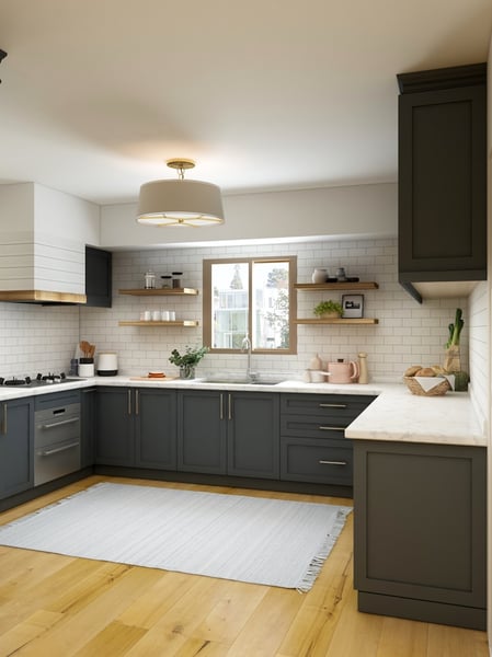 Premium island kitchen with white cabinets and quartz countertop